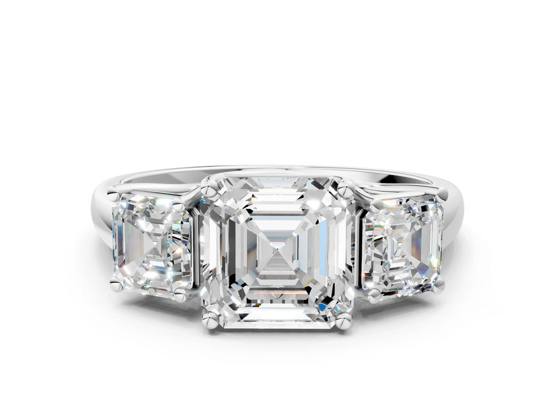 White gold Three-Stone Asscher Cut Diamond Engagement Ring with Prong Setting_7