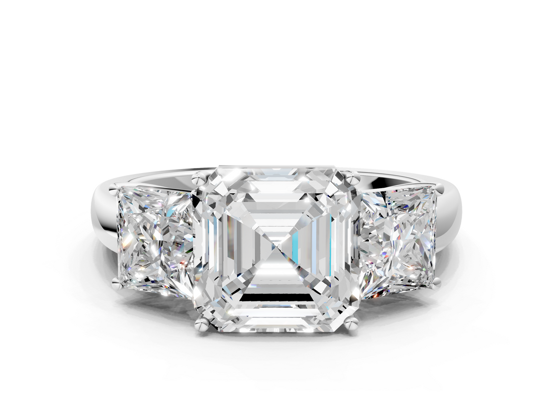 White gold Three-Stone Asscher Cut Diamond Ring with Channel-Set Band and Four-Prong Setting_47