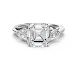 White gold Three-Stone Asscher Cut Diamond Ring with Pear  Side Stones in Four-Prong Setting_16