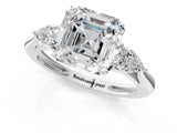 White gold Three-Stone Asscher Cut Diamond Ring with Pear  Side Stones in Four-Prong Setting_17