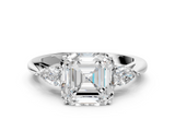 White gold Three-Stone Asscher Cut Diamond Ring with Pear Side Stones in Four-Prong Setting_31