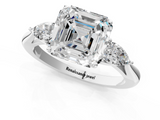 White gold Three-Stone Asscher Cut Diamond Ring with Pear Side Stones in Four-Prong Setting_33