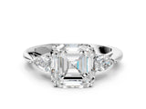 White gold Three-Stone Asscher Cut Diamond Ring with Pear  Side Stones in Four-Prong Setting_64