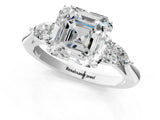 White gold Three-Stone Asscher Cut Diamond Ring with Pear  Side Stones in Four-Prong Setting_65