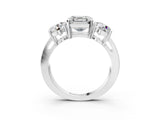 White gold Three-Stone Asscher Cut Diamond Ring with Round Side Stones, Classic Band, and Four-Prong Setting_10