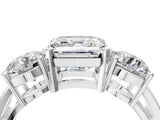 White gold Three-Stone Asscher Cut Diamond Ring with Round Side Stones, Classic Band, and Four-Prong Setting_11