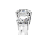 White gold Three-Stone Asscher Cut Diamond Ring with Round Side Stones, Classic Band, and Four-Prong Setting_12