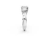 White gold Three-Stone Asscher Cut Diamond Ring with Round Side Stones, Classic Band, and Four-Prong Setting_9