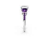 White gold Three-Stone Asscher Cut Diamond Ring with Round with Amethyst side stone Pavé Band and Prong Setting_14