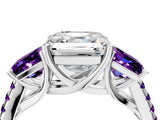 White gold Three-Stone Asscher Cut Diamond Ring with Round with Amethyst side stone Pavé Band and Prong Setting_16