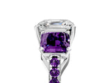 White gold Three-Stone Asscher Cut Diamond Ring with Round with Amethyst side stone Pavé Band and Prong Setting_17