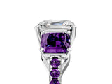 White gold Three-Stone Asscher Cut Diamond Ring with Round with Amethyst side stone Pavé Band and Prong Setting_5