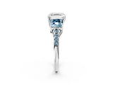 White gold Three-Stone Asscher Cut Diamond Ring with Round with Aquamarine side stone Pavé Band and Prong Setting_14