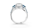 White gold Three-Stone Asscher Cut Diamond Ring with Round with Aquamarine side stone Pavé Band and Prong Setting_15