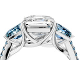 White gold Three-Stone Asscher Cut Diamond Ring with Round with Aquamarine side stone Pavé Band and Prong Setting_16