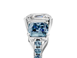 White gold Three-Stone Asscher Cut Diamond Ring with Round with Aquamarine side stone Pavé Band and Prong Setting_17
