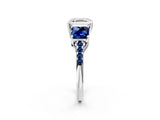 White gold Three-Stone Asscher Cut Diamond Ring with Round with Blue Sapphire side stone Pavé Band and Prong Setting_14