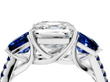White gold Three-Stone Asscher Cut Diamond Ring with Round with Blue Sapphire side stone Pavé Band and Prong Setting_16