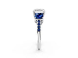 White gold Three-Stone Asscher Cut Diamond Ring with Round with Blue Sapphire side stone Pavé Band and Prong Setting_2
