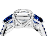 White gold Three-Stone Asscher Cut Diamond Ring with Round with Blue Sapphire side stone Pavé Band and Prong Setting_4