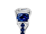 White gold Three-Stone Asscher Cut Diamond Ring with Round with Blue Sapphire side stone Pavé Band and Prong Setting_5