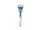 White gold Three-Stone Asscher Cut Diamond Ring with Round with Blue Topaz side stone Pavé Band and Prong Setting_14