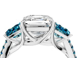 White gold Three-Stone Asscher Cut Diamond Ring with Round with Blue Topaz side stone Pavé Band and Prong Setting_16
