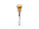 White gold Three-Stone Asscher Cut Diamond Ring with Round with Citrine side stone Pavé Band and Prong Setting_14