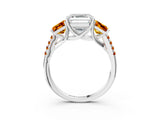 White gold Three-Stone Asscher Cut Diamond Ring with Round with Citrine side stone Pavé Band and Prong Setting_15