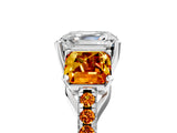 White gold Three-Stone Asscher Cut Diamond Ring with Round with Citrine side stone Pavé Band and Prong Setting_17