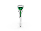 White gold Three-Stone Asscher Cut Diamond Ring with Round with Emerald side stone Pavé Band and Prong Setting_2