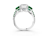 White gold Three-Stone Asscher Cut Diamond Ring with Round with Emerald side stone Pavé Band and Prong Setting_3