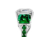 White gold Three-Stone Asscher Cut Diamond Ring with Round with Emerald side stone Pavé Band and Prong Setting_5