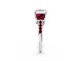White gold Three-Stone Asscher Cut Diamond Ring with Round with Garnet side stone Pavé Band and Prong Setting_14