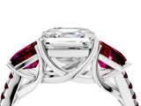 White gold Three-Stone Asscher Cut Diamond Ring with Round with Garnet side stone Pavé Band and Prong Setting_16