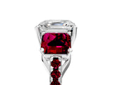 White gold Three-Stone Asscher Cut Diamond Ring with Round with Garnet side stone Pavé Band and Prong Setting_5