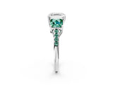 White gold Three-Stone Asscher Cut Diamond Ring with Round with Green Sapphire side stone Pavé Band and Prong Setting_14