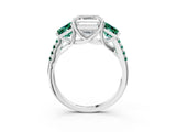 White gold Three-Stone Asscher Cut Diamond Ring with Round with Green Sapphire side stone Pavé Band and Prong Setting_15