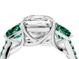 White gold Three-Stone Asscher Cut Diamond Ring with Round with Green Sapphire side stone Pavé Band and Prong Setting_16