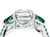 White gold Three-Stone Asscher Cut Diamond Ring with Round with Green Sapphire side stone Pavé Band and Prong Setting_4