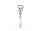 White gold Three-Stone Asscher Cut Diamond Ring with Round with Moissanite side stone Pavé Band and Prong Setting_14