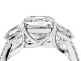 White gold Three-Stone Asscher Cut Diamond Ring with Round with Moissanite side stone Pavé Band and Prong Setting_16