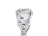 White gold Three-Stone Asscher Cut Diamond Ring with Round with Moissanite side stone Pavé Band and Prong Setting_17