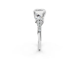 White gold Three-Stone Asscher Cut Diamond Ring with Round with Moissanite side stone Pavé Band and Prong Setting_2