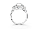 White gold Three-Stone Asscher Cut Diamond Ring with Round with Moissanite side stone Pavé Band and Prong Setting_27