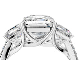 White gold Three-Stone Asscher Cut Diamond Ring with Round with Moissanite side stone Pavé Band and Prong Setting_28