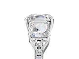 White gold Three-Stone Asscher Cut Diamond Ring with Round with Moissanite side stone Pavé Band and Prong Setting_29