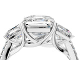 White gold Three-Stone Asscher Cut Diamond Ring with Round with Moissanite side stone Pavé Band and Prong Setting_4