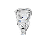 White gold Three-Stone Asscher Cut Diamond Ring with Round with Moissanite side stone Pavé Band and Prong Setting_5