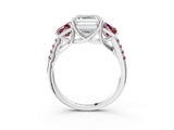 White gold Three-Stone Asscher Cut Diamond Ring with Round with Morganite side stone Pavé Band and Prong Setting_15